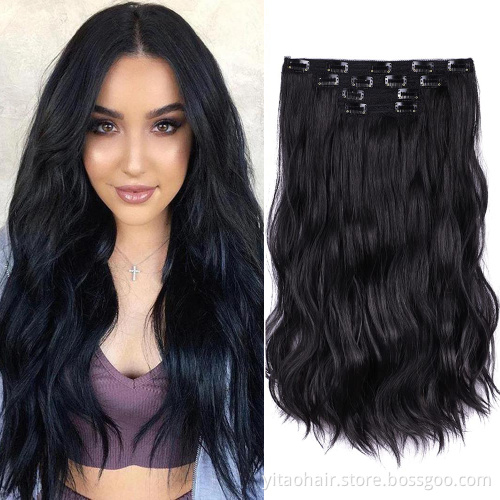 wholesale Black Hair Extensions Clip in Hair Extensions for Women 20" Hair Extensions Synthetic 2P4P5PLength Curly Wave Natural